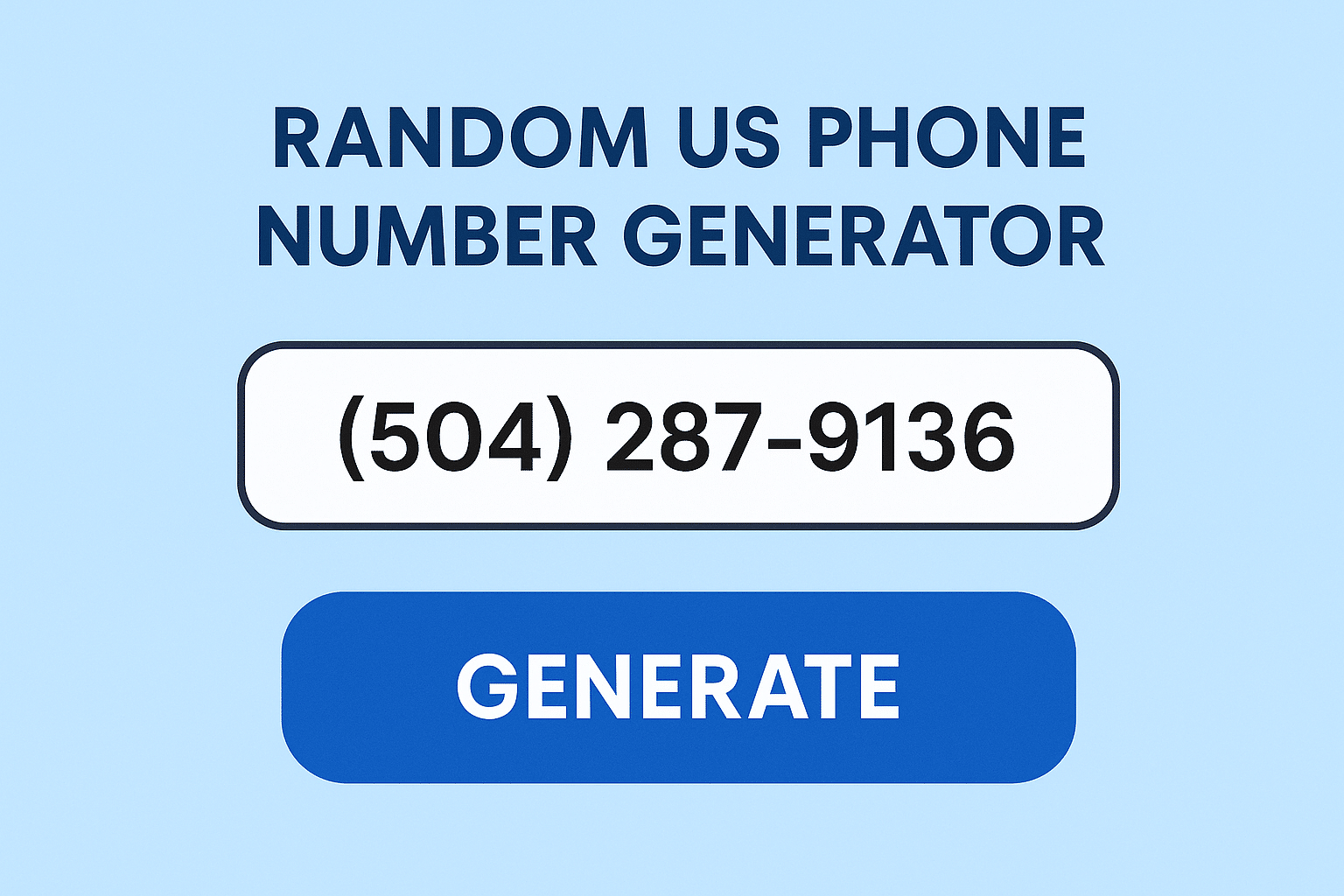 A digital graphic design displays the title "Random US Phone Number Generator" in bold white text on a teal background. Below the text, a white smartphone icon shows a randomly generated phone number "907-555-3082" in black. The design is clean, modern, and minimalistic.